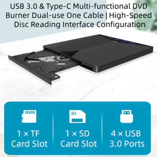 ไดรฟ์ดีวีดีภายนอก USB3.0 Type-C 7in1 เครื่องเขียนแผ่น CD DVD มีช่องเสียบ SD TFการ์ด อ่านและเขียนแผ่น