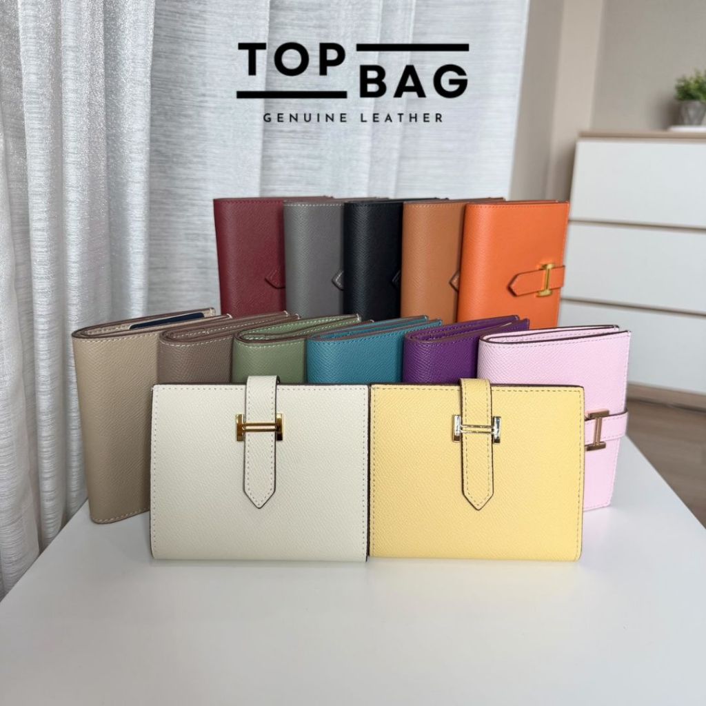 💥New💥กระเป๋าสตางค์ใบสั้นหนังวัวแท้ Epsom ดีไซน์เสียบเข็มขัดอะไหล่สีทอง ใส่บัตร แบงค์ เหรียญ ครบจบในใบเดียว (13 สี)