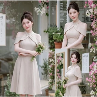 D309 เดรสผ้าบาร์บี้ เปิดไหล่ ยาว 36-37มีไซส์ S-3XL ใส่ทำงาน ออกงาน ทางการ สวยน่ารัก Women Lady Dress