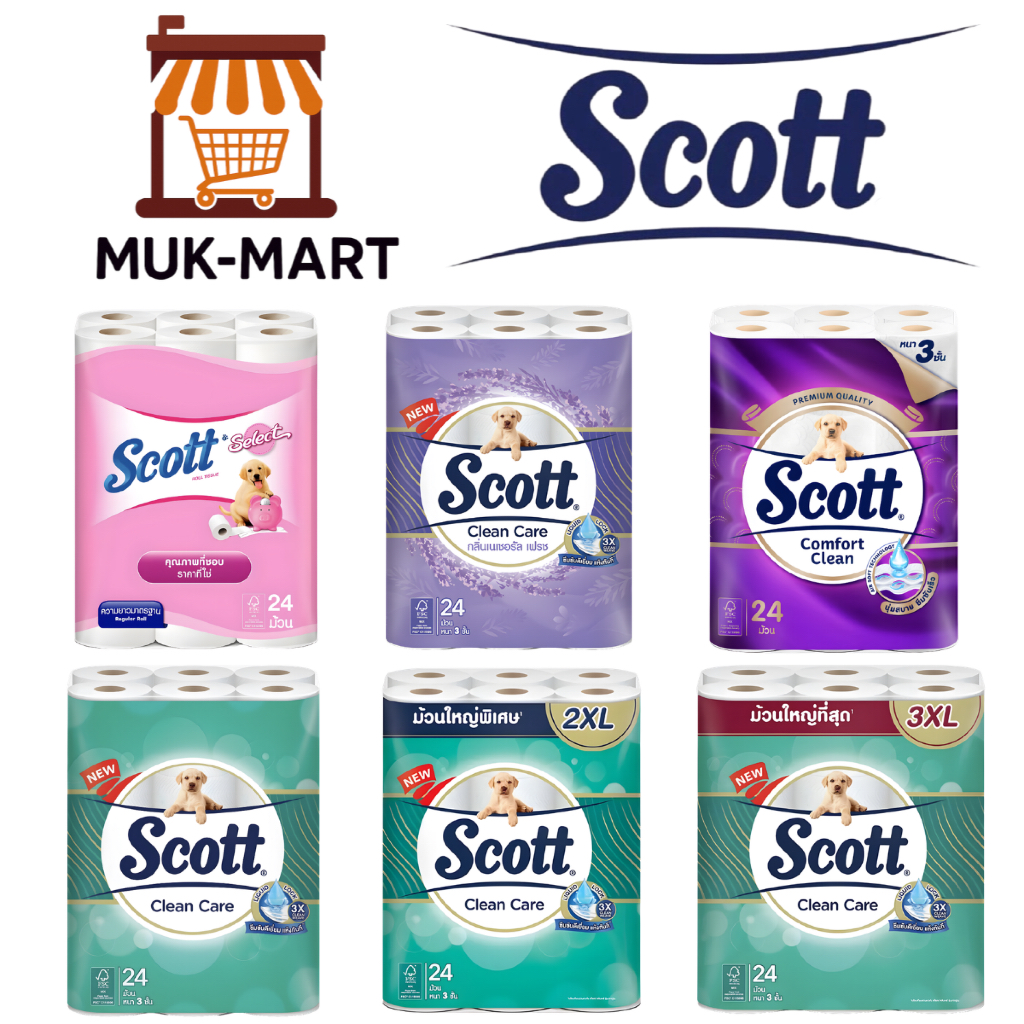 SCOTT กระดาษชำระ – Clean Care, Select, Comfort, Jumbo, Double Roll, Natural 24 ม้วน