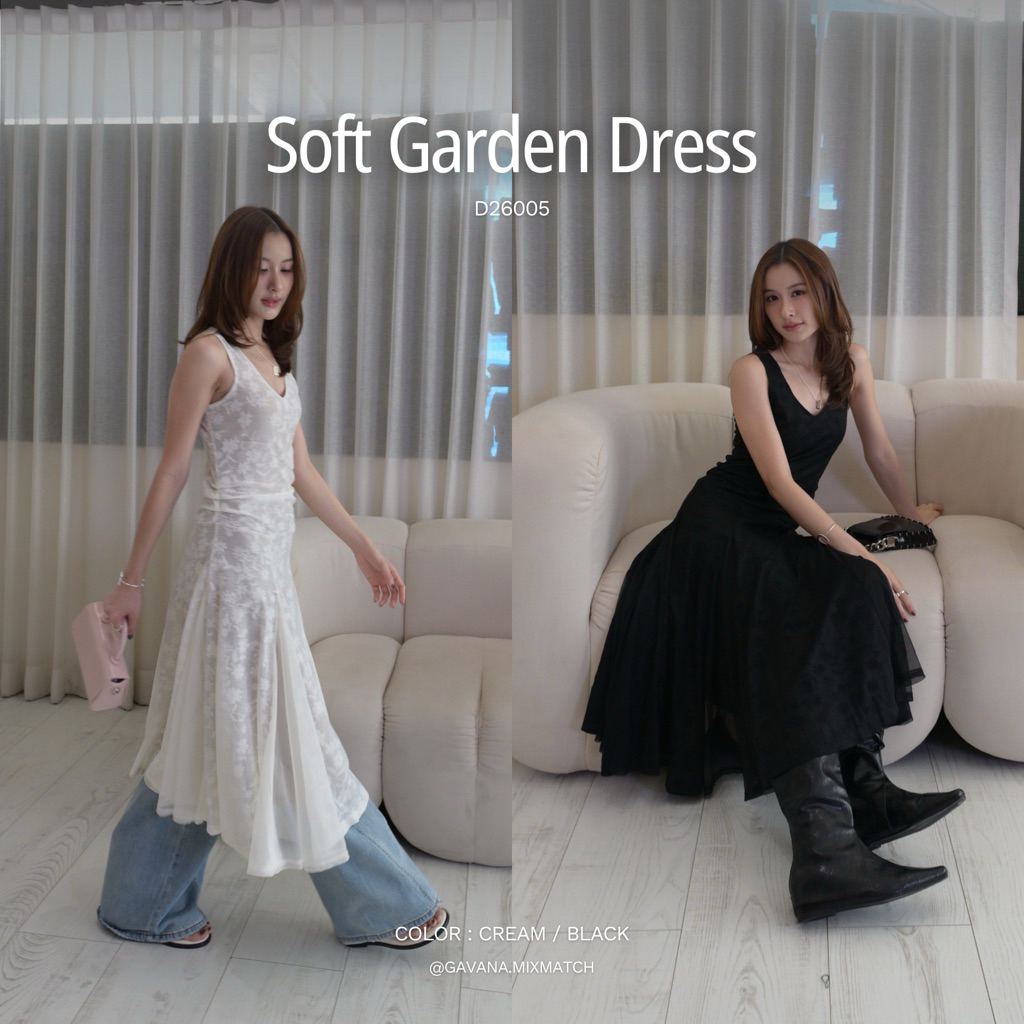 GAVANA — Soft Garden Dress  — เดรสปักลายคอวี — #D26005