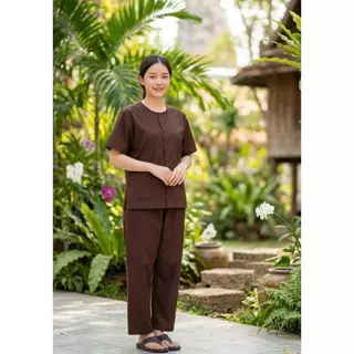 ชุดปฏิบัติธรรมผ้าฝ้ายโทเรสีน้ำตาลเข้ม(สีกรัก)ได้ทั้งชุด(เสื้อ+กางเกง) ผ้าฝ้ายโทเรยิ่งซักยิ่งนิ่มใส่ได้ทั้งชายและหญิง