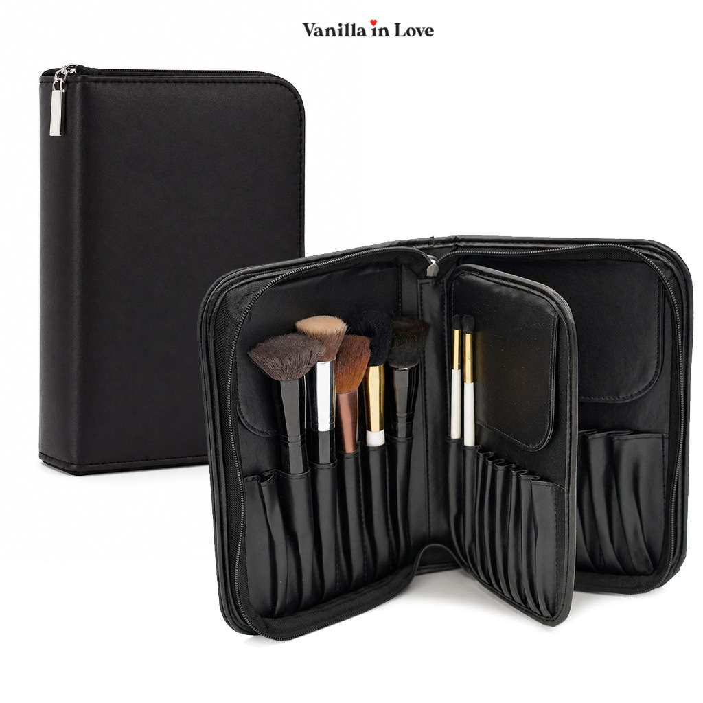 BC03 Brush bag กระเป๋าแปรงเปล่า ใส่แต่งหน้าแบบซิป ใส่ได้ 29 ชิ้น ทำจากหนังเทียมฺ