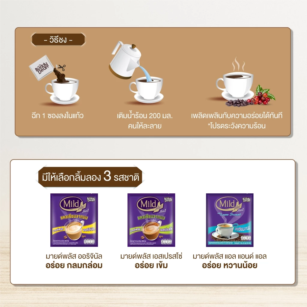 [เซ็ต 1 ถุง] กาแฟบัดดี้ดีน มายด์พลัส รุ่น 25 ซอง (คละสูตร)