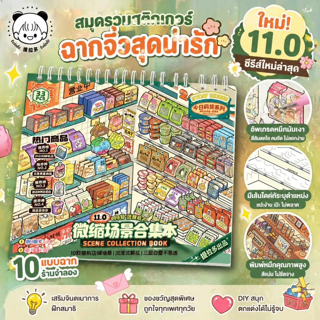 Telado 11.0 สมุดสติกเกอร์ฉากจิ๋ว DIY ร้านขนม บ้านการ์ตูน แต่งสมุด ของเล่นเสริมทักษะ