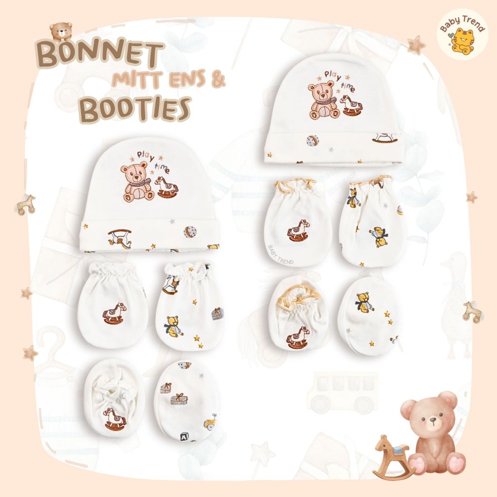 Babytrend เซ็ตหมวกถุงมือถุงเท้า เด็กแรกเกิด 0-3 เดือน ผ้าคอตตอนนุ่มๆ ลายน่ารัก