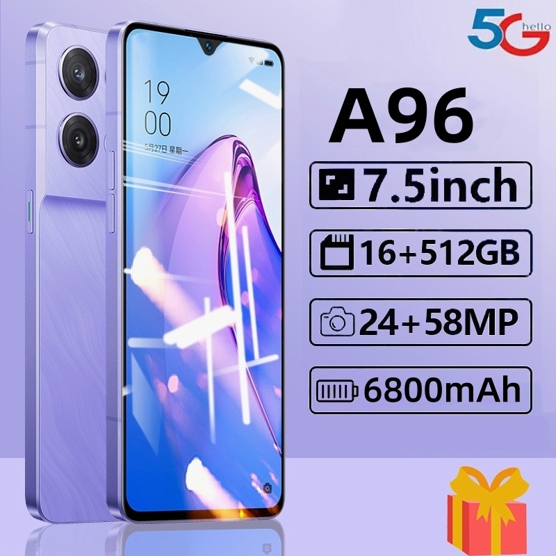 โทรศัพท์มือถือ A96 รองรับ 2 ซิมการ์ด แรม16GB รอม512GB หน่วยความจําขนาดใหญ่ 7.5นิ้ว รองรับแอพธนาคาร โทรศัพท์ถูกๆ