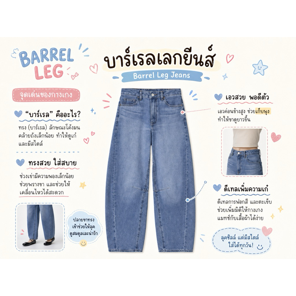 🔥พร้อมส่ง🔥GU-Japan Barrel Jeanกางเกงยีนส์ทรงบาร์เรลเลก(สียีนส์)แท้💯%🇰🇷👖