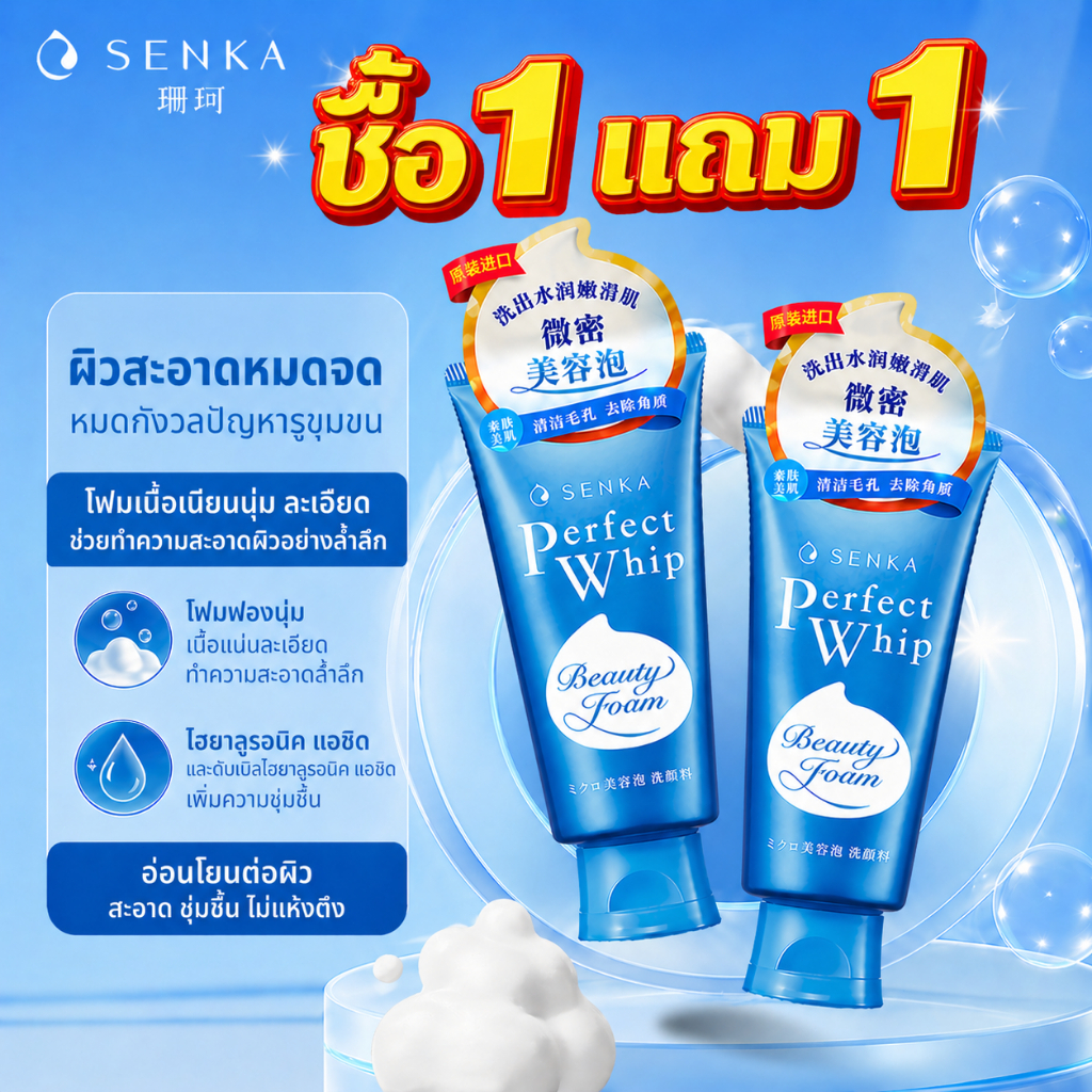 ซื้อ 1 แถม 1 SENKAโฟมล้างหน้า 120 กรัม พร้อมจำหน่าย | ทำความสะอาดรูขุมขนอย่างล้ำลึก มอบผิวให้ชุ่มชื้นและเปล่งประกาย