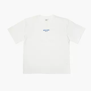 era-won เสื้อยืดเอราวอนแขนสั้น RIB คอ2 ชั้น T-Shirt Oversize สำหรับคุณผู้ชาย สีขาว สกรีนLOGO KOREA สีน้ำเงิน
