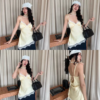 BY IRA Haven Top มินิดรสสายเดี่ยวผ้าซาตินพรีเมียม ดีไซน์ผูกหลัง แต่งชายลูกไม้นุ่ม ใส่สบาย