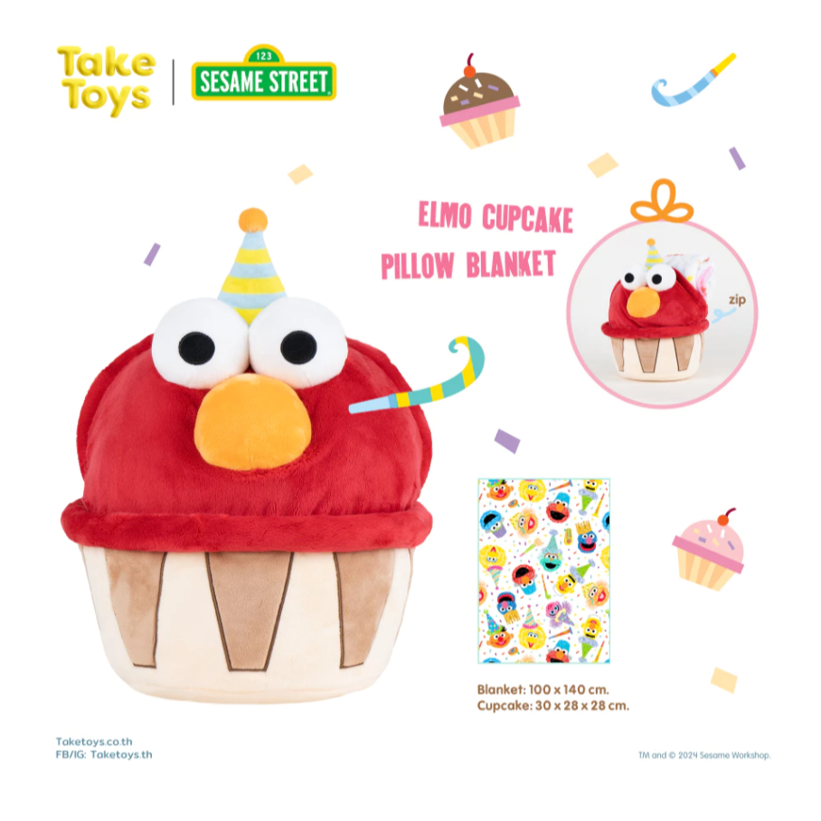 Elmo Cupcake Pillow Blanket หมอนผ้าห่มดีไซน์สุดคิวท์จากคอลเลกชัน Sesame Street แท้100%