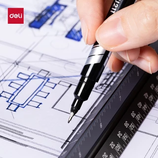 Deli U211 Permanent Marker ปากกามาร์คเกอร์ แบบ 2 หัว 0.5/1 mm (แพ็ค 1 แท่ง)
