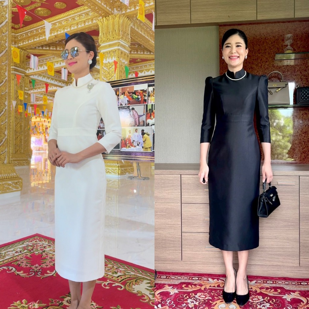 📍พร้อมส่ง📍เดรสอัดกาวผ่าหลัง ชุดดำ ชุดดำสุภาพ ชุดไทยจิตรลดา ชุดไทยจิตรลดาประยุกต์
