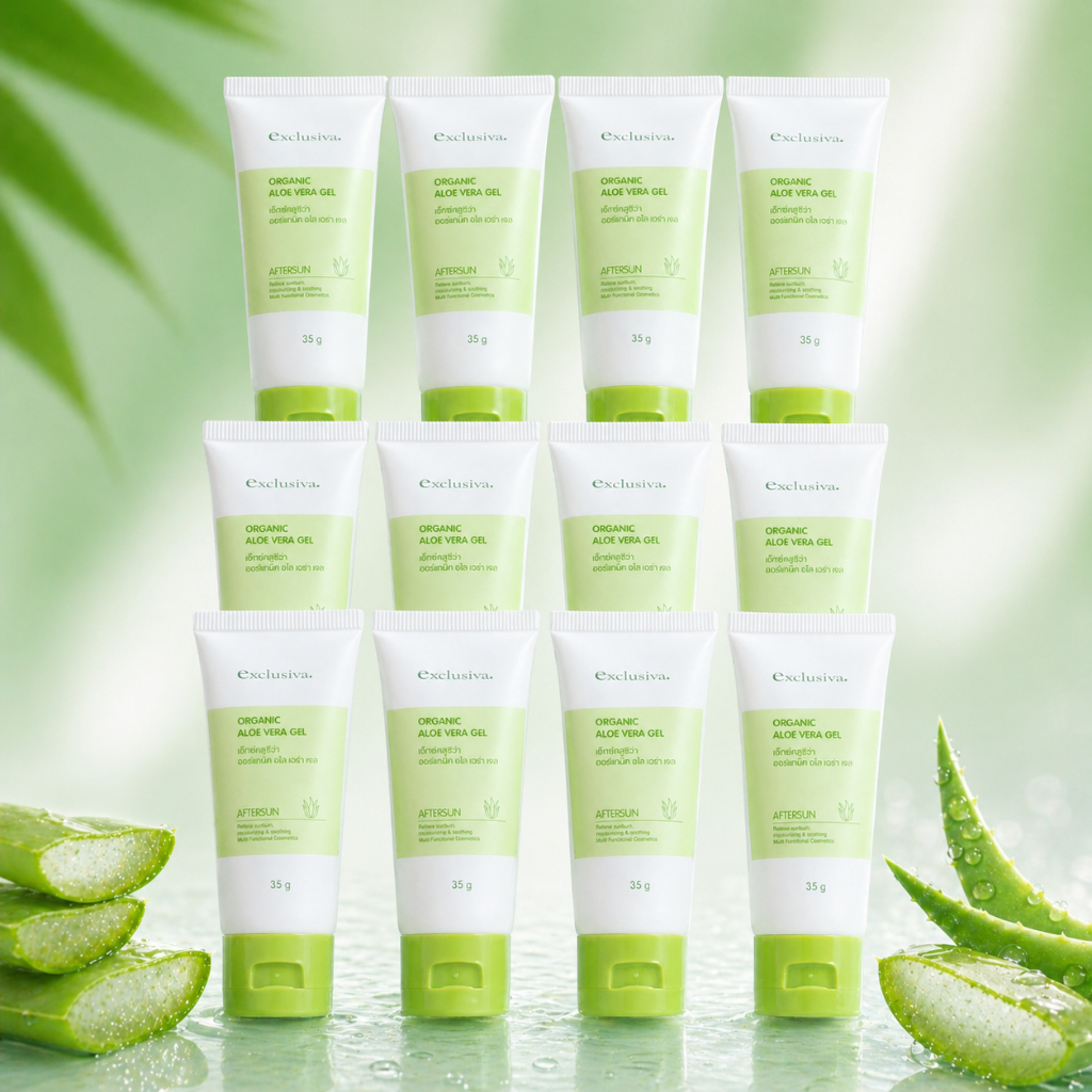เซ็ท เจล ว่านหางจระเข้ บำรุงผิวหน้า ลดสิว ลดแพ้ ออร์แกนิค Exclusiva Organic Aloe Vera Gel 12 หลอด อโล อะโล ขายส่ง