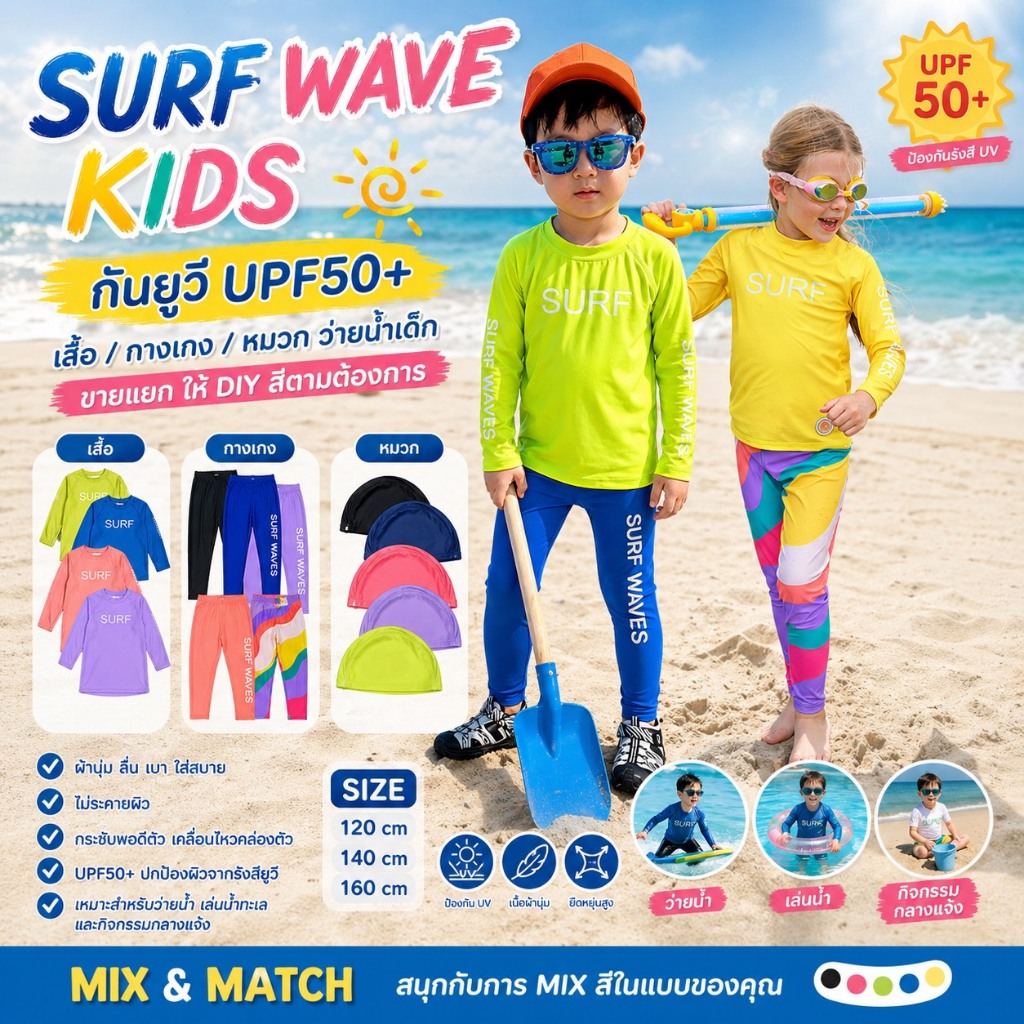 เสื้อว่ายน้ำเด็กกันยูวี Surf Wave Kids  UPF50+ (SW311)