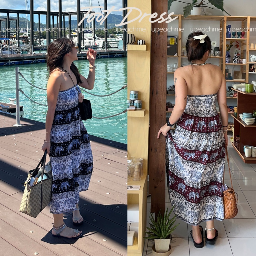 *มีส่งด่วน* upeachme – TOOT DRESS ชุดเดรสยาวลายช้าง เดรสช้าง กางเกงช้าง ชุดเดรสยาวพิมพ์ลายช้าง – โปรปัง
