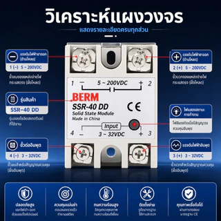 SSR 40DD โซลิดสเตทรีเลย์ DC-DC 40A Solid State Relay 3-32VDC 5-200VDC พร้อมฝาครอบ