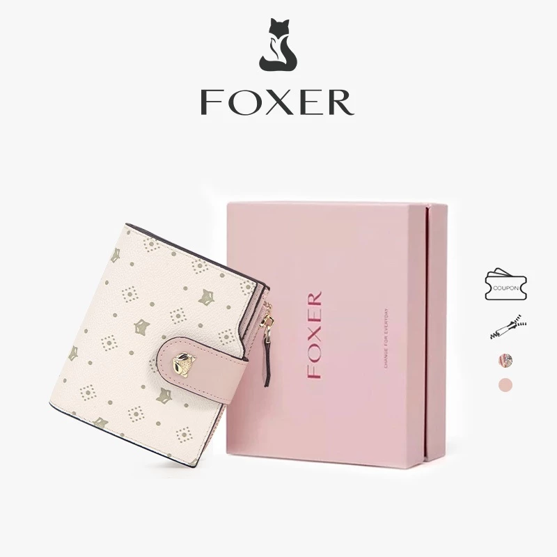 FOXER กระเป๋าสตางค์ขนาดสั้น ปิดด้วยกระดุมแป๊ก มีช่องใส่บัตรหลายช่อง และช่องใส่เหรียญในตัวเดียวกัน