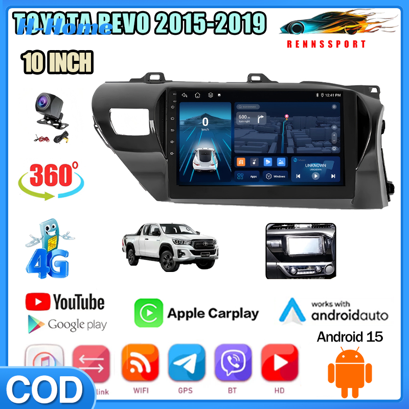 จอ Toyota Revo 2015-2020 10 นิ้ว Android Auto CarPlay 4G WiFi GPS จอแยกภาพ 2 จอ กล้อง 360°