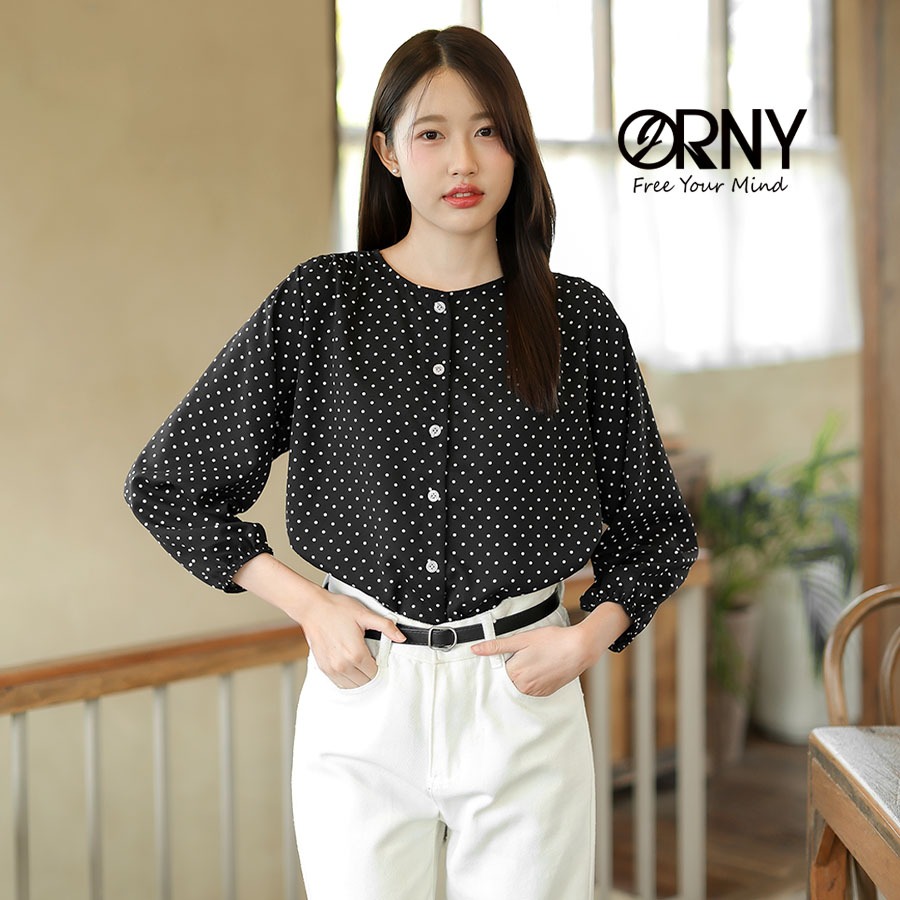 679 🧡น่ารัก ใส่สบาย❤️เสื้อแขนยาวลายจุด Polka dot เสื้อทำงาน เสื้อลำลอง
