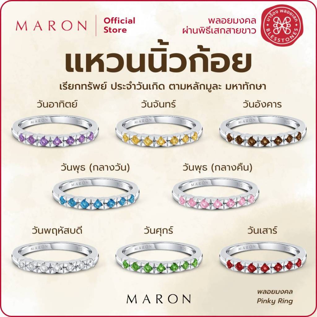 MARON แหวนนิ้วก้อย เสริมการเงิน พลอยแท้ประจำวันเกิด แหวนเงินแท้ | My Lucky Pinky Ring