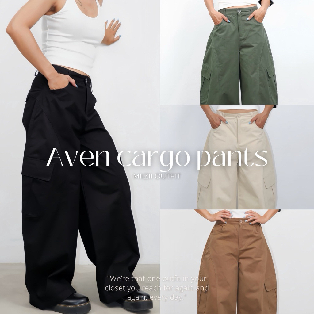 Z023 Aven Cargo Pants ทรงบาเรล ดีไซน์โค้งสวย ผ้าคอตตอนนุ่ม ใส่สบาย ไม่ร้อน ดีเทลกระเป๋าด้านข้าง 2 ข้าง แมทช์ง่าย