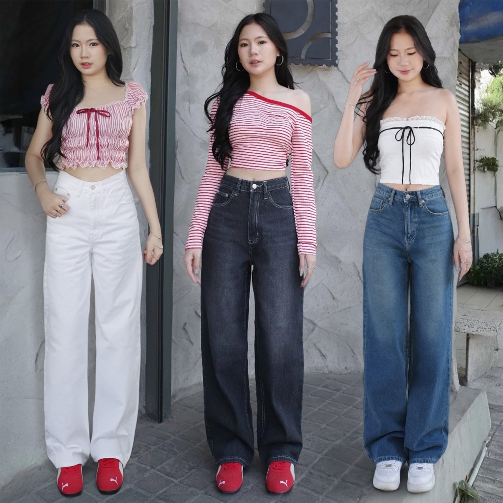 กางเกงยีนส์เอวสูงขากระบอกรุ่นคลาสสิค รุ่น Classic Denim
