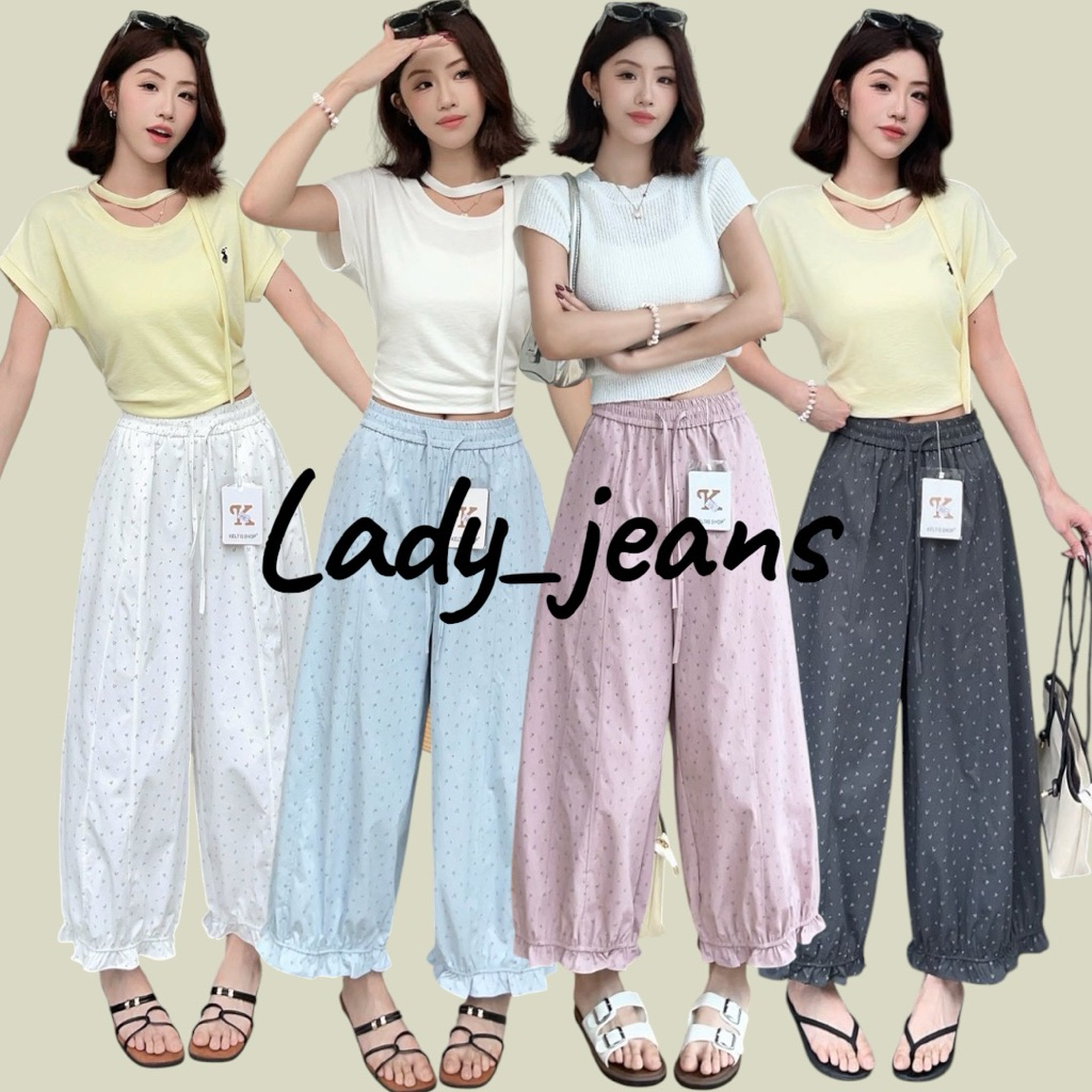 Lady_jeans#9503(K)กางเกงขายาว จินนี่ แต่งลายดอก งานป้ายK