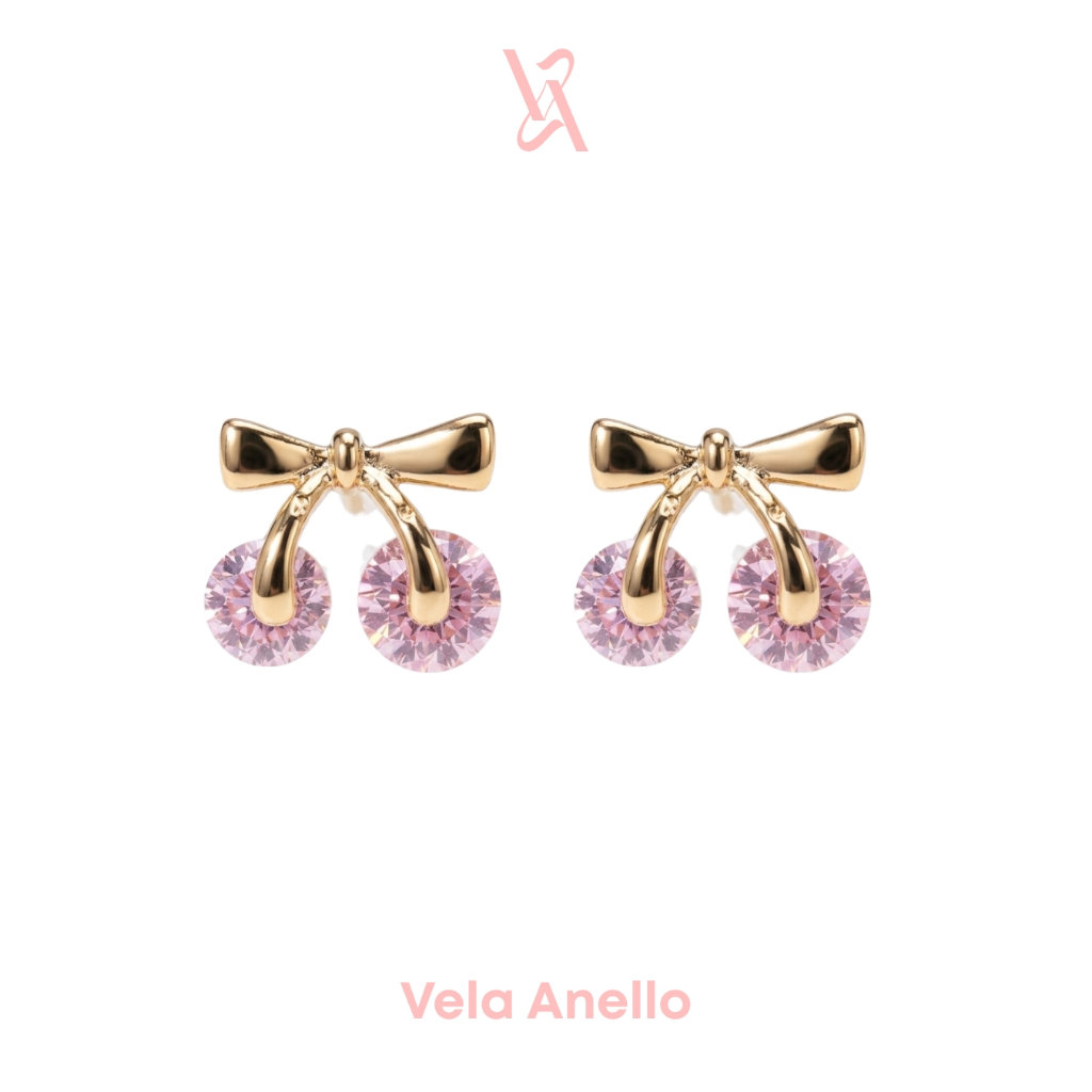 Vela Cherry Muse stainless ต่างหูสแตนเลส ต่างหูเพชร ต่างหูติดหู
