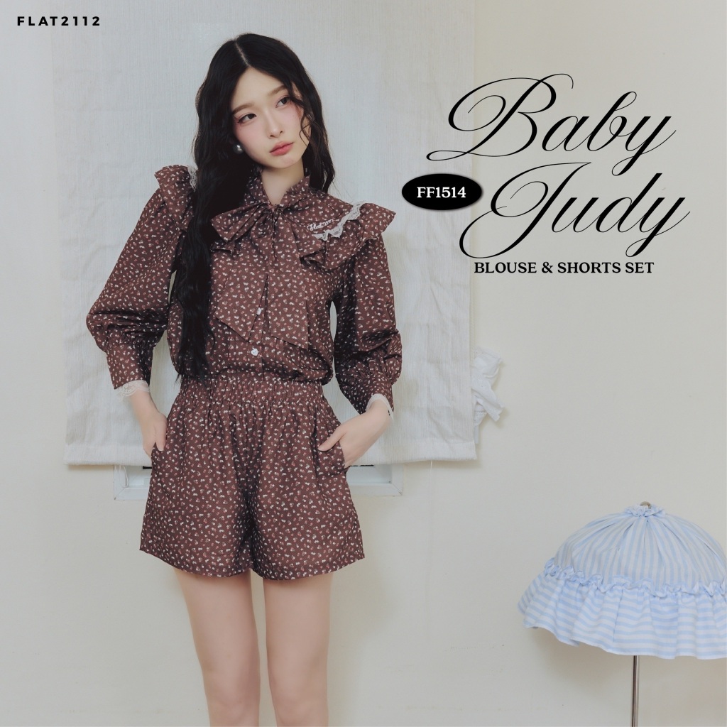 FLAT2112 : BABY JUDY BLOUSE & SHORTS SET ชุดเซ็ตผู้หญิงใส่สบาย อยู่บ้านก็สวย ถ่ายรูปก็ปัง ชุดเซ็ตลุคคุณหนู (FF1514)