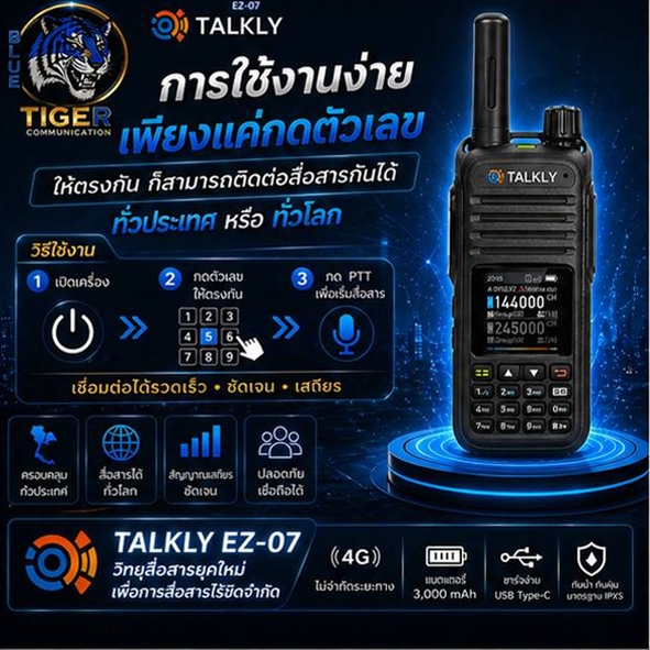 วิทยุสื่อสารใส่ซิม POC TALKLY EZ-07 เลือกช่องหน้าเครื่องได้เลยไม่ต้องลงทะเบียน