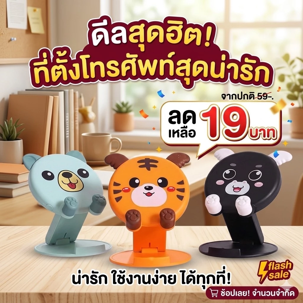 🔥ขาตั้งมือถือการ์ตูนพลาสติก T3 แท่นวางมือถือ ที่ตั้งโทรศัพท์ แท็บเล็ต แข็งแรงทนทานT3