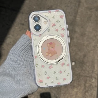 เคสหมี ลายดอกไม้(ขาตั้งได้) IPHONE - 12pm 13 13pm 14 14+ 14pm 15 15+ 15pm 16 16pro 16pm 17 17pro 17pm