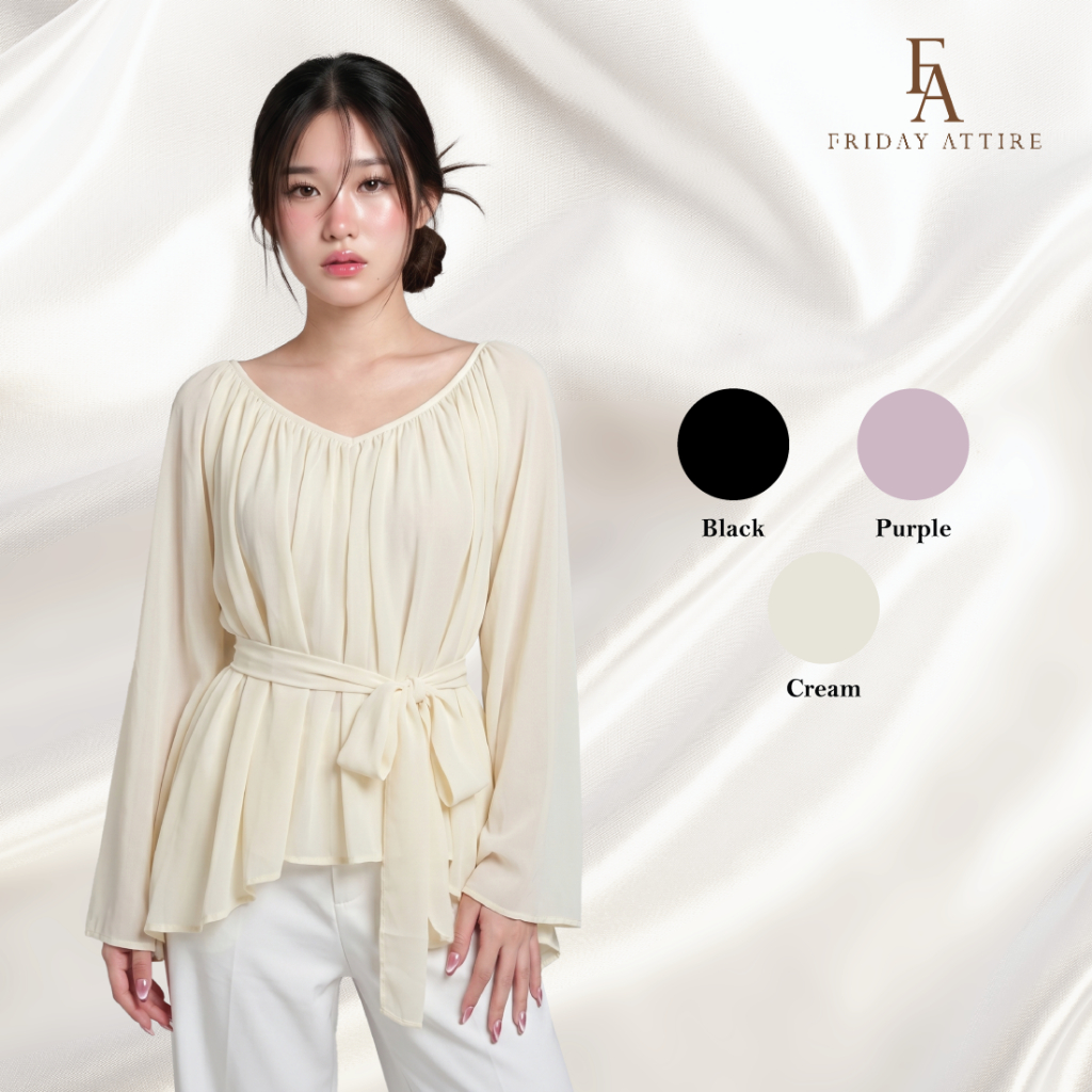 Friday Attire เสื้อชีฟองคอกว้าง แขนยาว (FT-120)