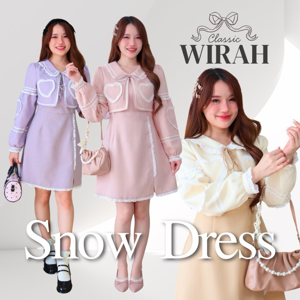 DW34R1 Snow Dress ชุดเดรสแขนยาวผ้าดีมาก ตกแต่งงานปักลายหัวใจ