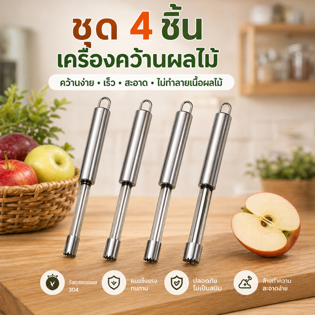 อุปกรณ์คว้านเม็ด ที่เจาะแกนผลไม้ มีดคว้าน มีดแกะสลัก คว้านเม็ด มะยงชิด เงาะ ลำใย สแตนเลส