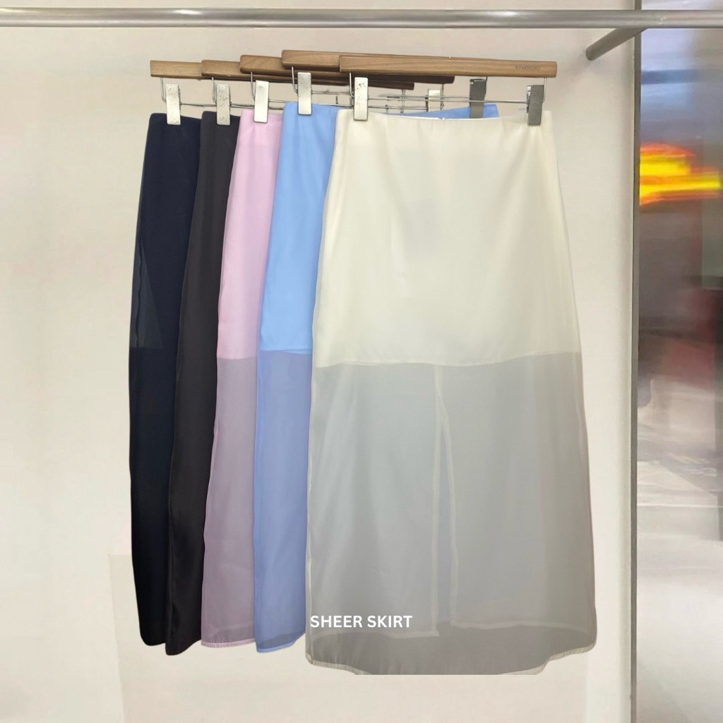 📌📌 พร้อมส่ง #129 x2 SHEER HIGH WAST MIDI SKIRT กระโปรงเลเยอร์2ชั้น กระโปรงทรงสวย ผ่าหน้า ทำงาน ไปงาน เรียบหรู