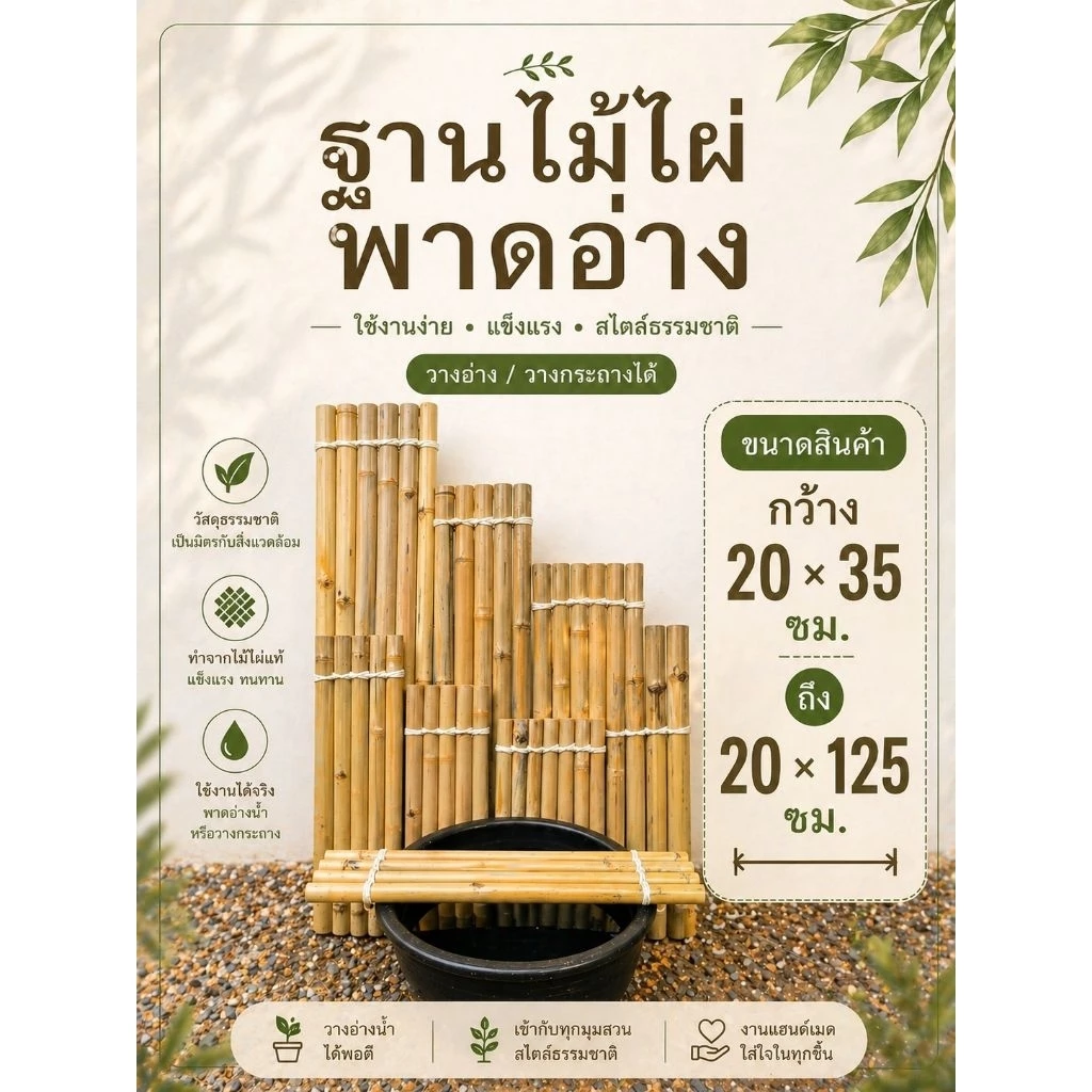แพไม้ไผ่ ตกแต่งบ่อปลาขนาด กว้าง20ซม*ยาวตั้งแต่ 35-120ซม หรือตามความต้องการของคุณลูกค้า(สีไม้ไผ่เปลี่ยนตามแต่ละล็อตนะคะ)