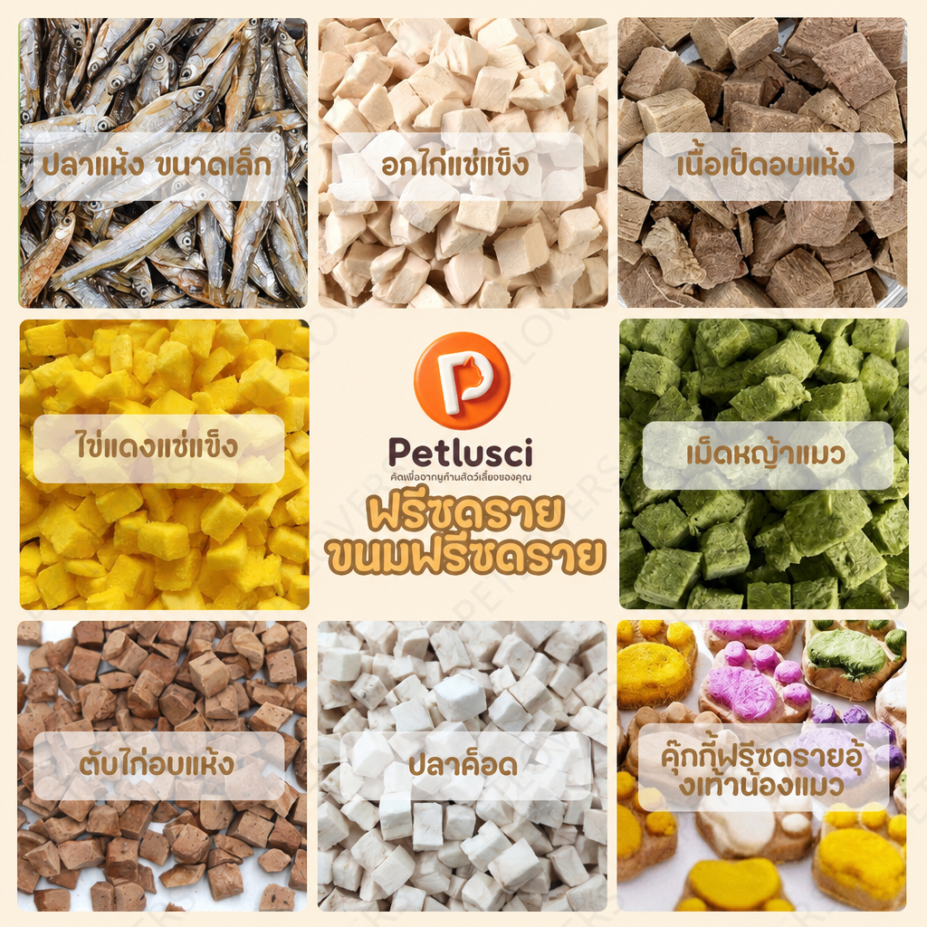 🐱 Petlusci ขนมแมวฟรีซดราย อกไก่ฟรีซดราย ขนมสัตว์ ไม่เค็ม ไม่มีสารกันบูด เสริมโปรตีน 🌿