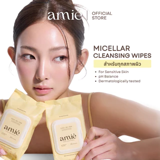 Amie Micellar Cleansing Wipes แผ่นเช็ดเครื่องสำอางกันน้ำ สูตรไมเซลล่า อ่อนโยนต่อผิว เหมาะสำหรับทุกสภาพผิว