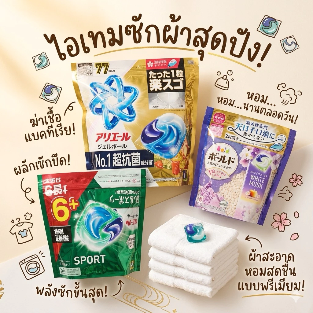 ‼️ของแท้จากญี่ปุ่น‼️ขนาดใหญ่สุดคุ้ม P&G Ariel / Bold Power Gel Ball 4D Refill เจลบอลซักผ้าผสมปรับผ้านุ่มในตัว แบบ 4 in 1