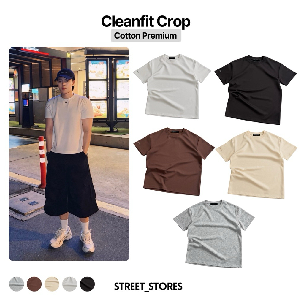 Cleanfit Boxy Crop เสื้อยืดรัดกล้าม ทรงครอป ทรงพอดีตัว (งานปัก) | street_stores