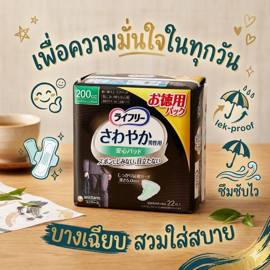 ‼️นำเข้าจากญี่ปุ่น‼️วันนี้ขอเสนอ...ผ้าอนามัยสำหรับคุณผู้ชาย Lifely Refreshing Pads for Men, 7.9 fl oz (200 cc)