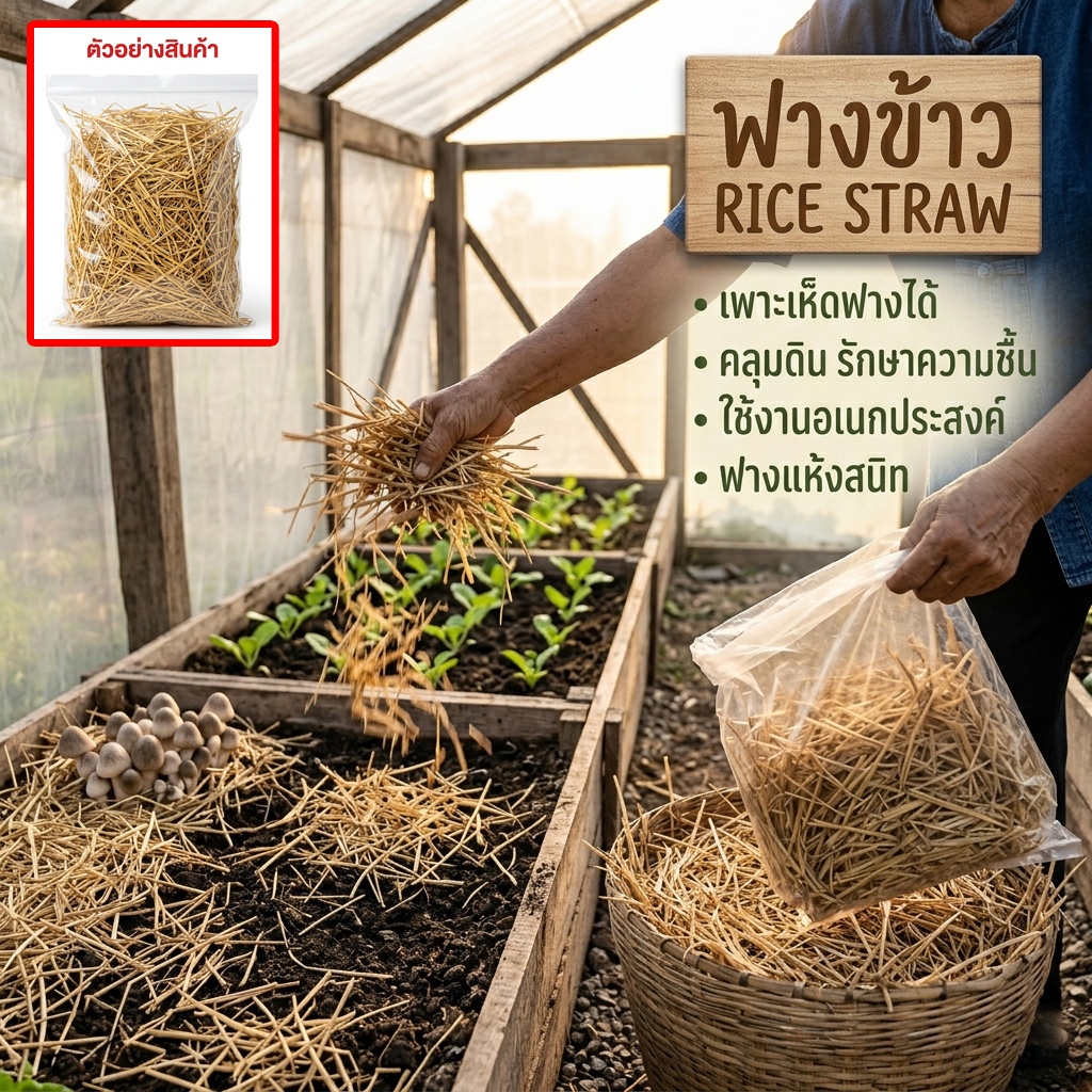 ฟางข้าว RICE STRAW 500-1000 กรัม ฟางแห้งสนิท เพาะเห็ดฟาง คลุมดิน รักษาความชื้น ใช้งานอเนกประสงค์