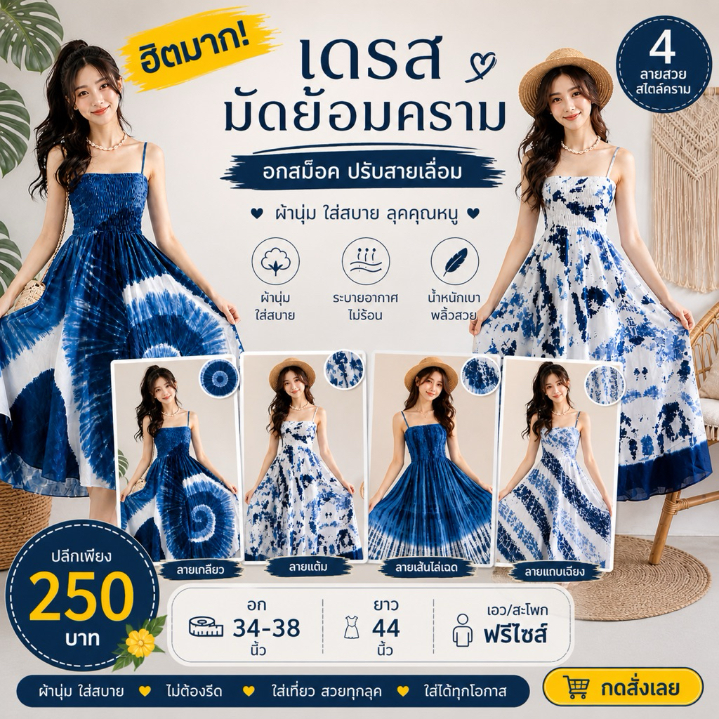 เดรสสม็อคปรับสายเลื่อน งานเก๋ๆ สวยๆ น่ารักพร้อมส่งง