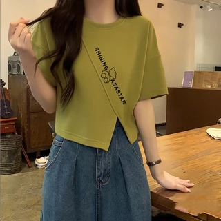 เสื้อครอปคนอ้วนไซส์ใหญ่น่ารัก oversize เสื้อผ้าสาวอวบแฟชั่นเกาหลี เสื้อยืดสวยๆผู้หญิงฤดูร้อนใหม่ ลายการ์ตูน ผ้าดีใส่สบาย