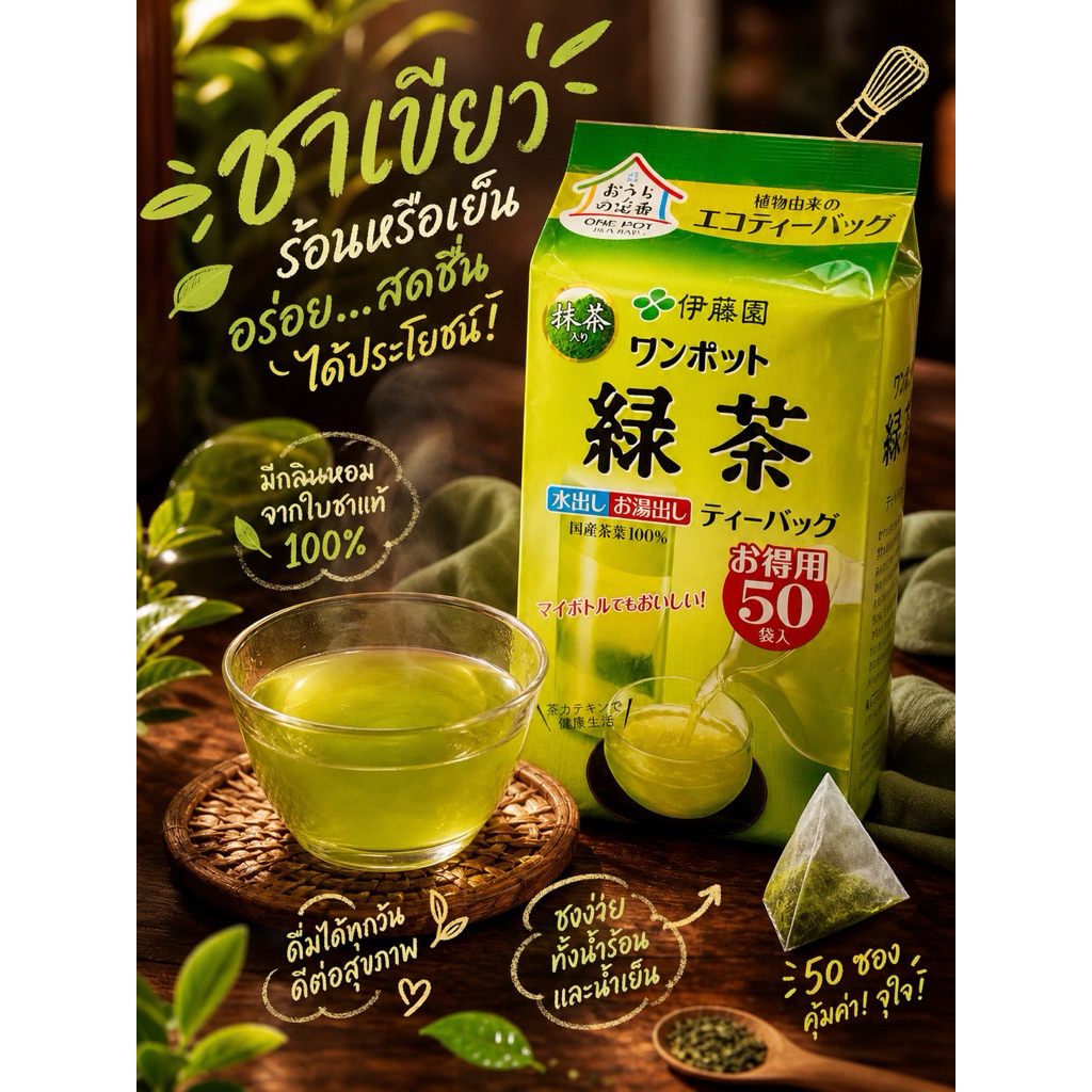 ✅ พร้อมส่ง ✅ Itoen Genmai cha 50bags ชาเขียวมัทฉะ เพิ่มความหอมโดยการผสมข้าวคั่วญี่ปุ่น