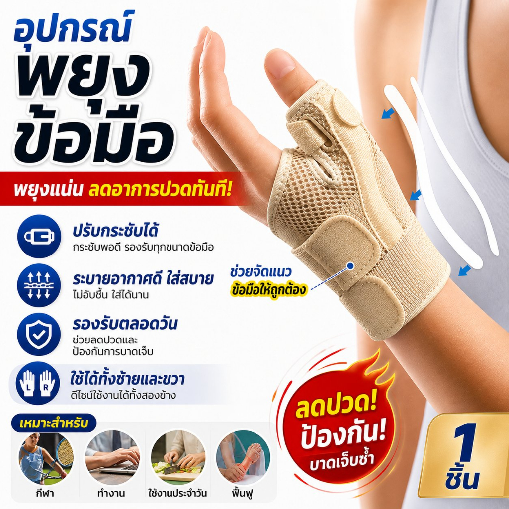 1PCS เฝือกยืดหยุ่นข้อมือนิ้วหัวแม่มือสนับสนุนรั้งเส้นเอ็นอักเสบข้ออักเสบระบายอากาศนิ้วหัวแม่มือป้องกัน Guard