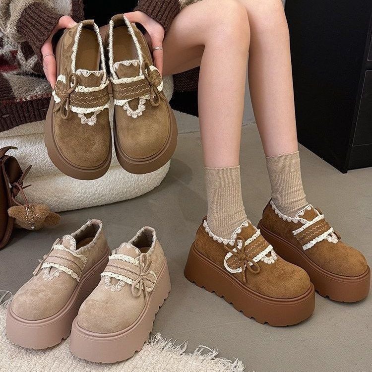 Moneyshoes G33 รองเท้าแฟชั่นเกาหลี สุดน่ารัก ทนทาน แข็งแรง หนังนิ่ม ผ้ากำมะหยี่ มินิมอล พร้อมส่งจากไทย เสริมสูง 6 CM.